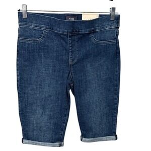NYDJ Denim Bermuda Shorts Size 8 Pull-On Dark Wash Cuffed Womenswear
